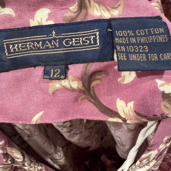 Vintage Herman Geist 100% Cotton Floral Retro Fit Maxi Purple Cream Dress 12 - Picture 14 of 14